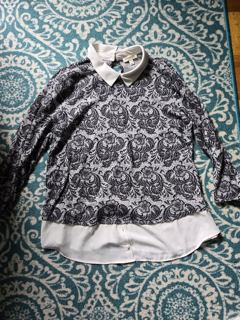 Faith and Joy Black and White Paisley Layered-Look Sweater Top